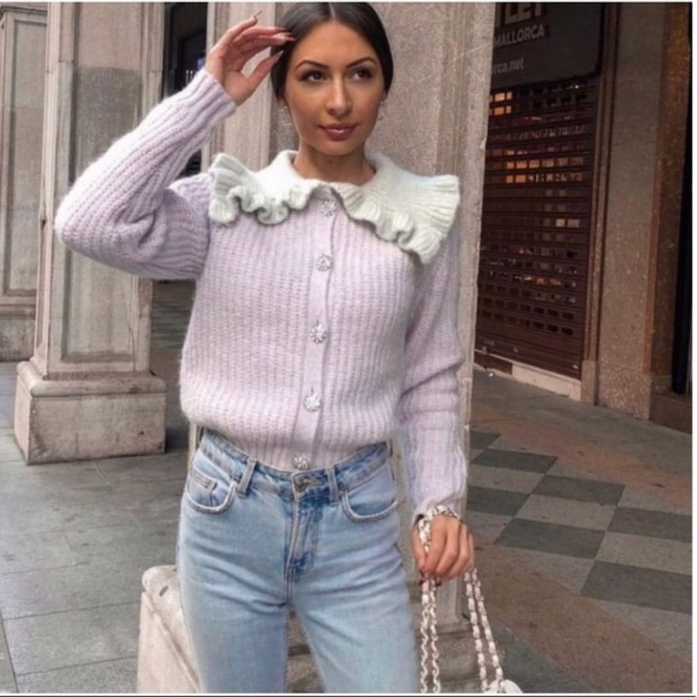 Zara Combination Bib Collar Knit Cardigan Size S